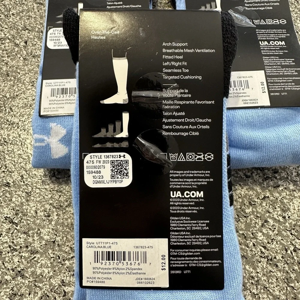 Under Armour Socks Youth L Lot 3 Pairs Kids 13.5-4.5Y Team Sports Cushioned Blue